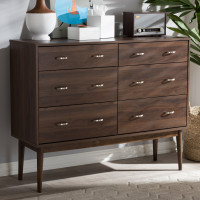 Baxton Studio DC 6311-00-Brown-Chest Disa Mid-Century Modern Walnut Brown Finished 6-Drawer Dresser